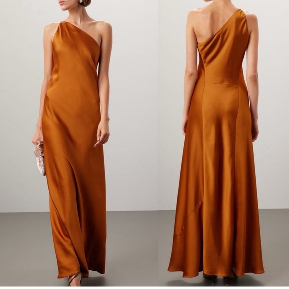 Obando Dresses & Skirts - Obando One Shoulder Maxi Gown Dress in Burnt Orange crepe sz 0🧡